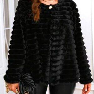 Anthropologie Black Furry Long Sleeve Jacket Size 3X NWOT Zipper Front